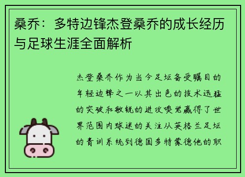 桑乔：多特边锋杰登桑乔的成长经历与足球生涯全面解析